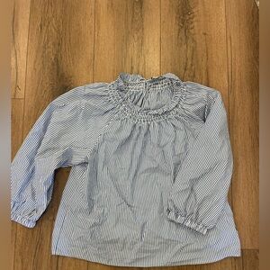 J Crew Striped blue and white cotton top ruffle neck top blouse